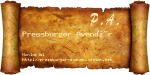 Pressburger Avenár névjegykártya
